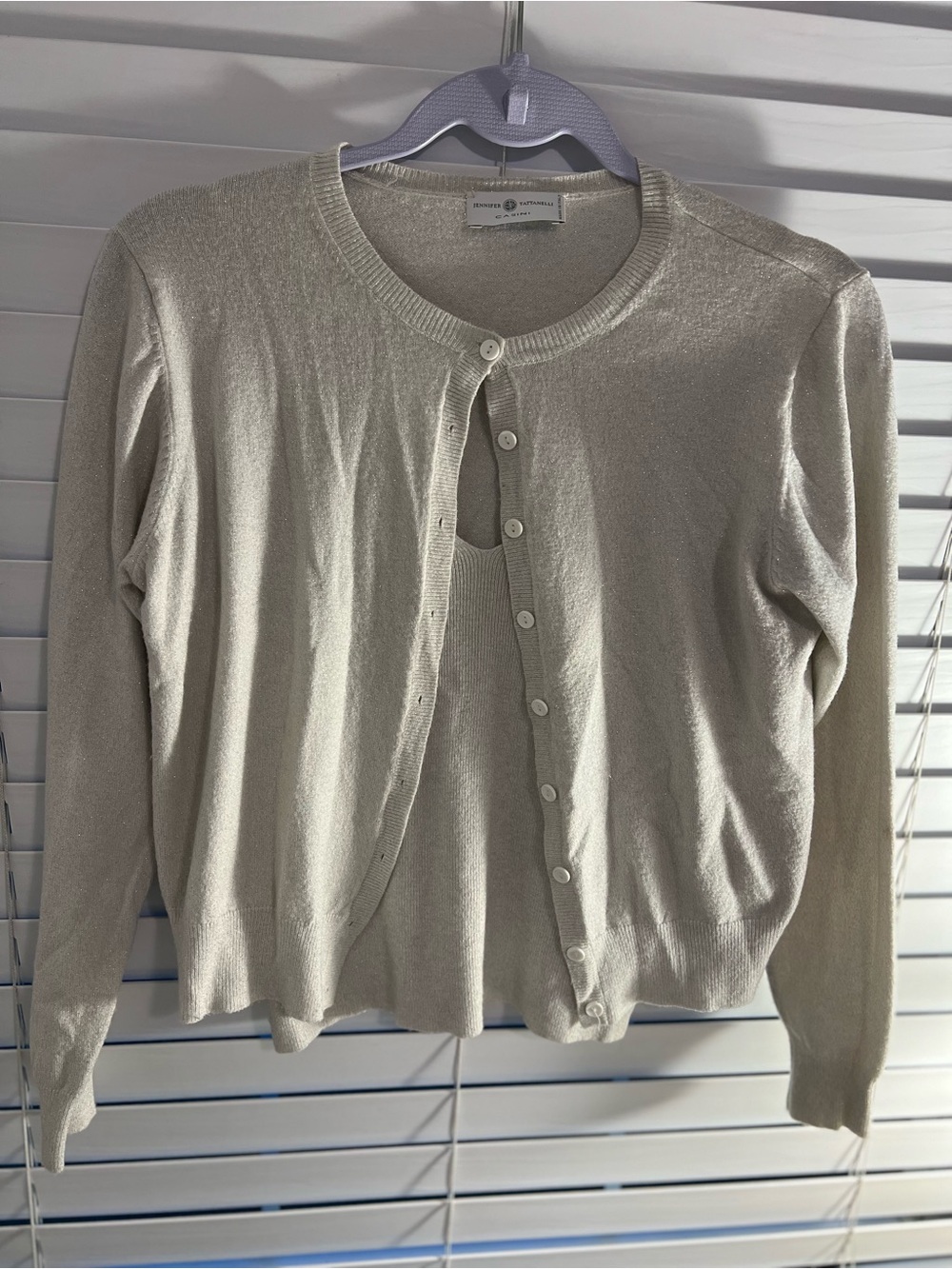 Lafayette 148 New York Shimmery Cream Button Cardigan